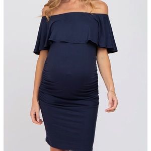 Maternity - Navy Blue off shoulder fitted dress